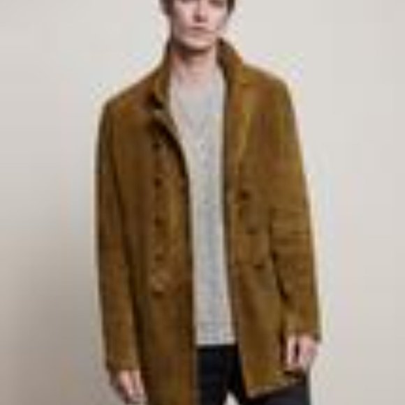John Varvatos BRUSHED SUEDE DOUBLE BREASTED COAT IN WALNUT - Picture 8 of 11
